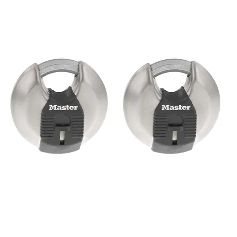 Master Lock Padlock With Shackle 2 3/4In Steel Keyed Alike Disc 2Pk