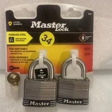MasterLock Outdoor Padlock with Key, 1 in. Wide, 2 Pack NEW Stainless Steel