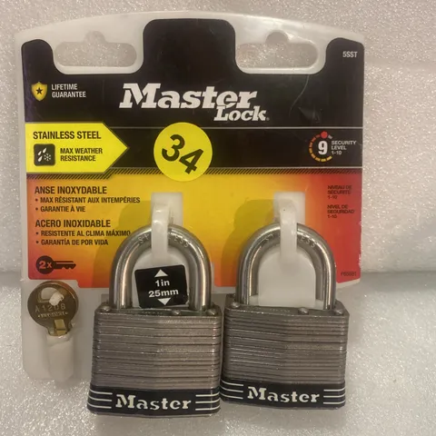 MasterLock Outdoor Padlock with Key, 1 in. Wide, 2 Pack NEW Stainless Steel