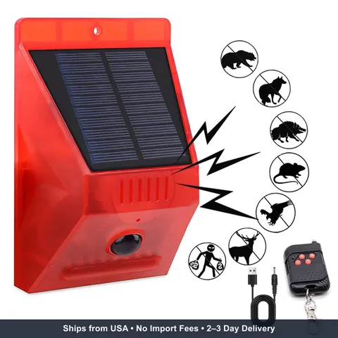 Solar Alarm Strobe Light with Remote Control Motion Sensor Detector Outdoor Alar