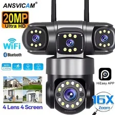 Waterproof 4-Lens 5MP PTZ Cam,Night Vision CCTV for AU Home,Yard & Shop