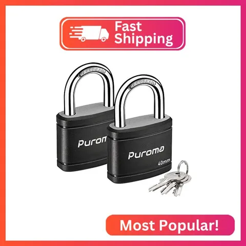 Puroma 2 Keyed Padlock with 3 Keys 7/8" School Locker Lock Gate 40mm Black