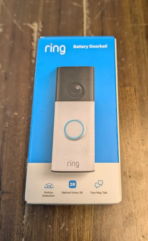 Ring Battery Doorbell newest model Retinal 2K wide-angle video Speckled White