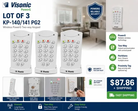 Lot of 3 Visonic KP-140 PG2 PowerG Wireless Two-Way Security Alarm Keypads