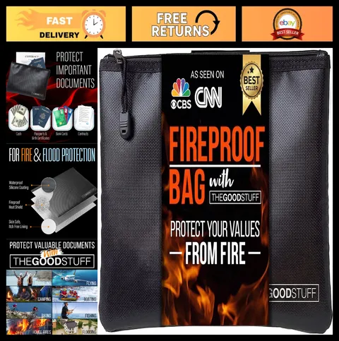 Fireproof Waterproof Money Bag 10"x13" - Secure Document Holder for Cash, Passpo