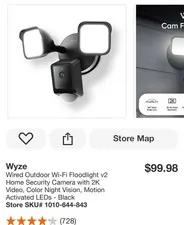Wyze Cam Floodlight V2 Motion Activated, 2k HD Color Night Vision ( Black ) New