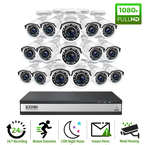 ZOSI 16 CH HD 1080P Outdoor CCTV Security Camera System 120ft Night Vision Audio