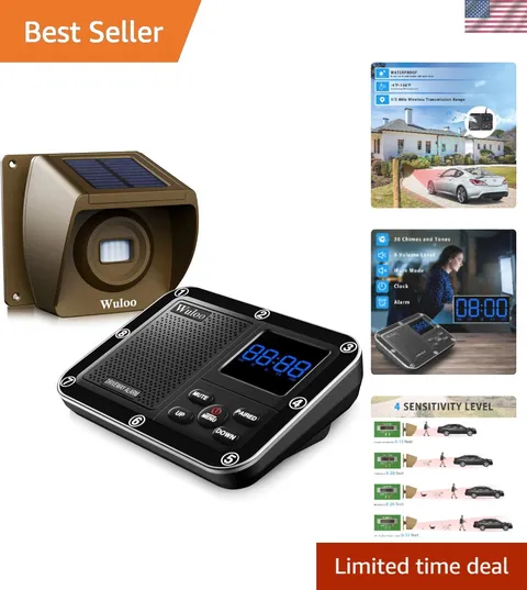 Solar Wireless Driveway Alarm with 1800ft Range & Custom Alerts - Weatherproof