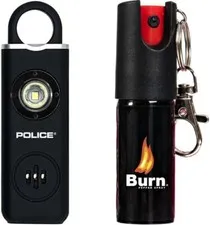 POLICE Personal Safety Alarm & Burn Pepper Spray Combo for Self Defense Black