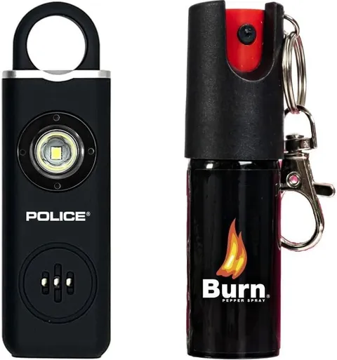 POLICE Personal Safety Alarm & Burn Pepper Spray Combo for Self Defense Black