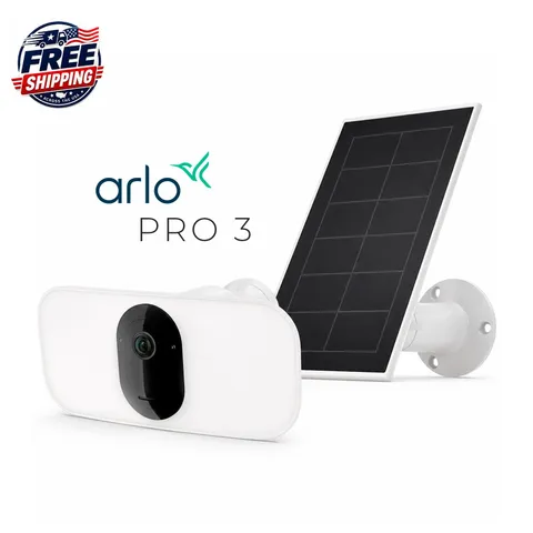 Arlo Pro 3 Floodlight Security Camera + Solar Panel Charger White Bundle