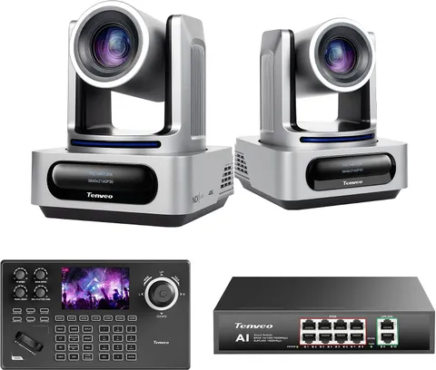 PTZ Camera and Controller Bundle - 4K NDI PTZ Camera(2Pcs) 20X Zoom AI Tracking