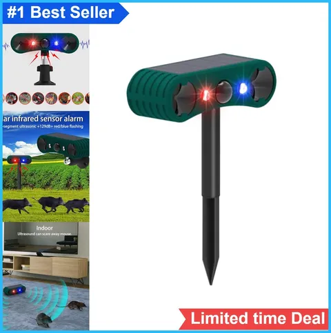 Solar Motion Sensor Alarm 129dB Ultrasonic Outdoor Infrared Detector Red Blue