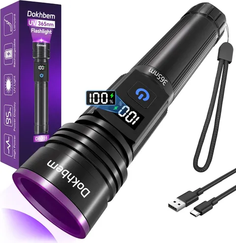 Dokhbem 365nm UV Flashlight Rechargeable Black Light for Pet Urine Detection