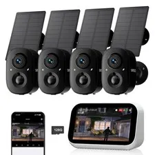 4CH Solar Battery Powered 4MP Wireless Security Camera System 2 Way Audio +128G