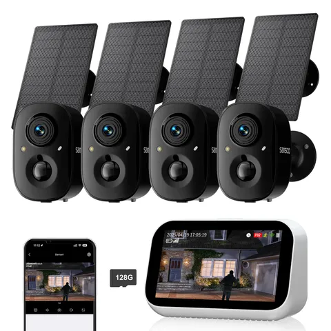 4CH Solar Battery Powered 4MP Wireless Security Camera System 2 Way Audio +128G