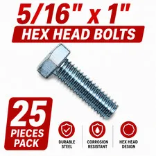 5/16″ x 1″ Hex Head Bolts Corrosion Resistant Zinc (25pcs)