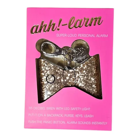 BlingSting Ahh!-larm Super Loud Personal Alarm Bow Keychain Glitter Safety Gold