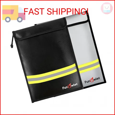 Fireproof Waterproof Money Document Bag - 15" x 11" Upgraded Zipper Bags, Fire &