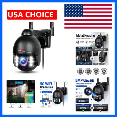 2.4/5G Security Camera Outdoor, 5MP PTZ WiFi Camera for Home Security Full Me...