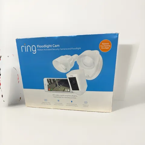 Ring Floodlight Cam 1080p Wi‑Fi Hardwired Motion Cam, 2-Way, Night, Siren White