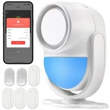 WiFi PIR Motion Detector Alarm with 4 Door Sensors and 2 Remote, Home Alarm S...