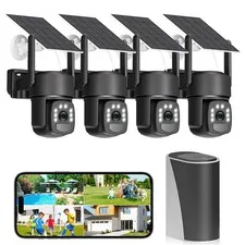 Leibuu Solar Security Cameras Wireless Outdoor,4 CamKit,SolarPowered,No Subsc...