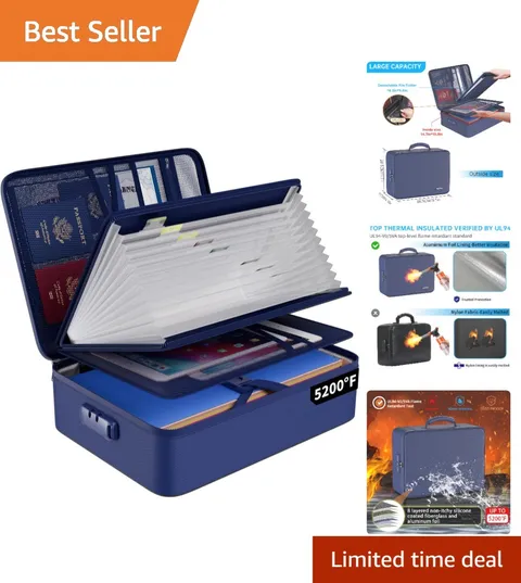 Multi-Layer Fireproof File Organizer Bag with Lock & Labels - 13 Pocket Design