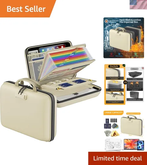 Fireproof File Organizer with Lock, Hard-Shell Case Fireproof Document Box wi...