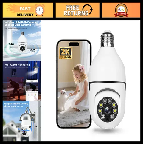 Wireless Security Camera Light Bulb - 2K 3MP, 5G/2.4GHz WiFi, Motion Detection,