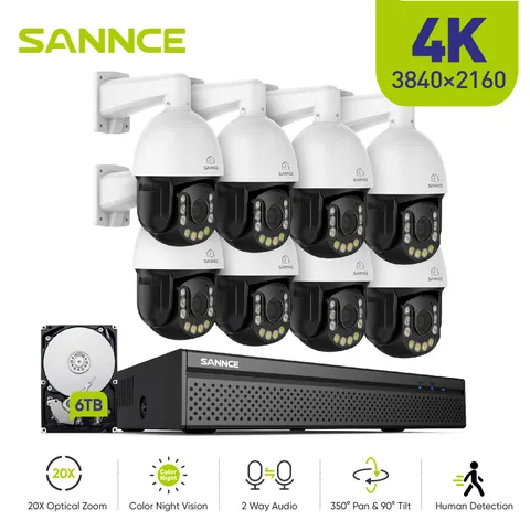 SANNCE 8CH NVR 4K POE 20x Zoom Security Camera System Two Way Audio Color Night
