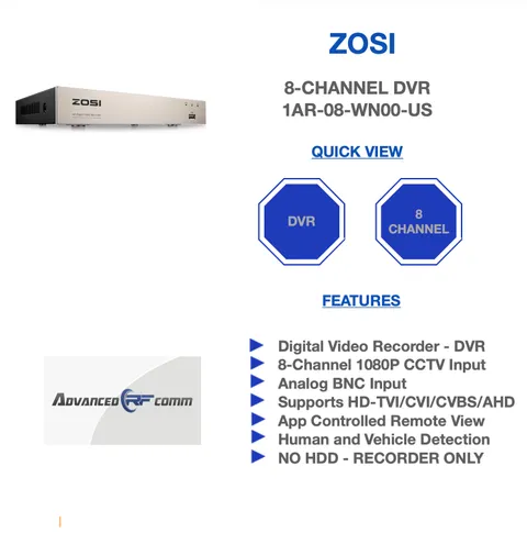 ZOSI 8 Channel CCTV DVR Digital Video Recorder