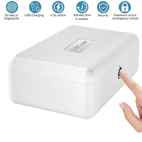 Portable Biometric Fingerprint Storage Box Cash Jewelry Phone Security Lock Safe