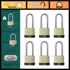 Heavy Duty Weatherproof Combination Padlocks - Long Shackle for Shed, Garage, Ga