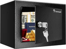 Safe Box with Key Lock, Steel Security Lock Box, 0.23 Cubic Feet, 9.06" W X 6.69