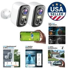 2K Wireless Outdoor Security Cameras - 2 Pack with Night Vision & AI Detection