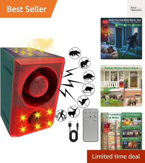 Solar Outdoor Motion Sensor Alarm Dog Barking Gunshot Sound 130dB | Support R...