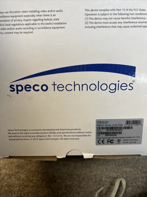 Speco Technologies O3VLD1 3MP IP Dome Security Camera w/ Junction Box Open Box