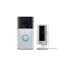 NEW Ring - Starter Set w/ Battery Doorbell & Indoor Cam - Satin Nickel and White
