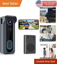 Wireless Doorbell Camera - 2K HD Video, Two-Way Audio, Night Vision, Compatible