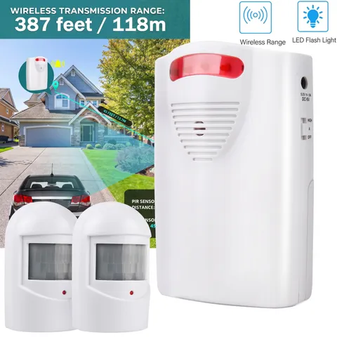 Wireless Driveway Alarm 3 Alert Modes & LED Flash Doorbell For Outdoor Use