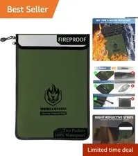 Two-Pocket 15”x11” Fireproof Document Bag - Waterproof & Reflective Strip Design