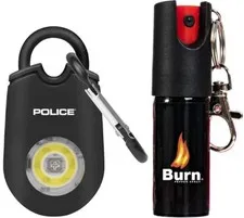 POLICE Personal Safety Alarm Burn Pepper Spray Self Defense Combo Black