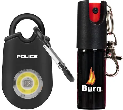 POLICE Personal Safety Alarm Burn Pepper Spray Self Defense Combo Black
