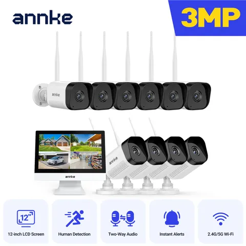 ANNKE Wireless 4K NVR 12” Monitor 3MP AI Security IP Camera System Two Way Audio