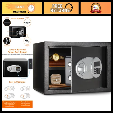 Steel Security Safe with Electronic Keypad - Lock Box for Documents, 0.5 Cu Ft,