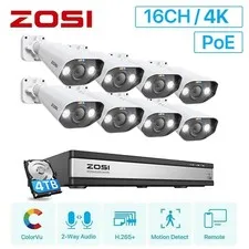 ZOSI 4K 16CH H.265+NVR 8MP HD POE Outdoor Security Camera System 4TB IP Network