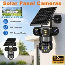 3 Lens Solar Camera 12MP Battery Home Security Outdoor Wifi Night Vision Camera