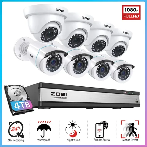 ZOSI 16CH 5MP Lite DVR 1080P HD Home Security Camera System Human Detection 4TB