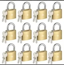 Lot Of 12 Padlock Small Brass Lock 2 Key